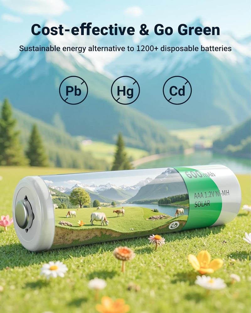 EBL Rechargeable AAA Batteries AAA Solar Battery for Outdoor Solar Lights Garden Light Replacement 1.2V 600mAh Battery AAA Size - 20 Packs - Image 4